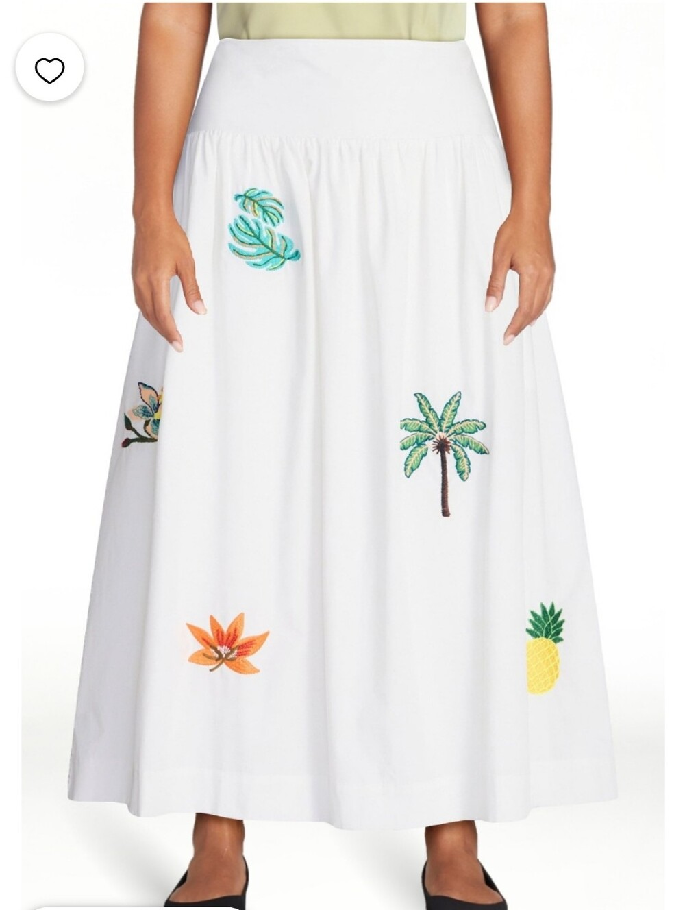 White Embroidered Tropical Maxi Skirt